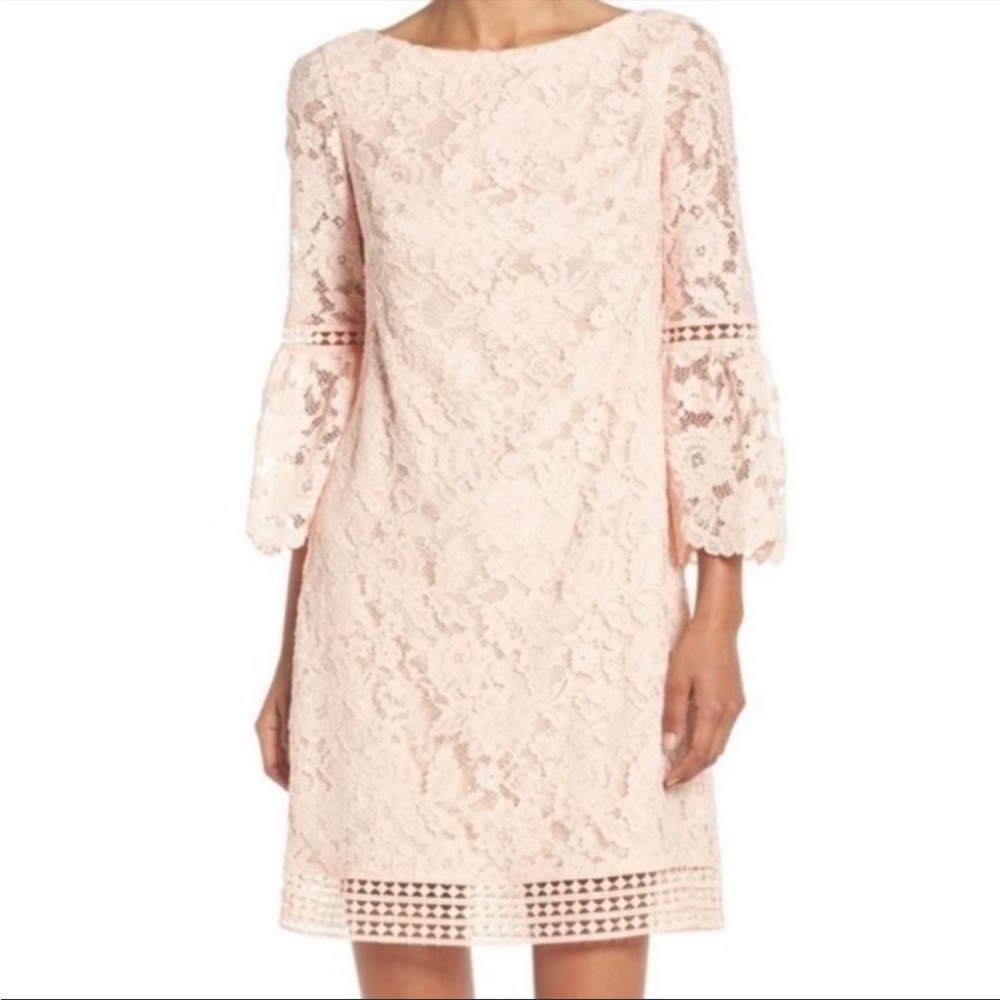 Eliza J Pink Lace Bell Sleeve Shift Dress